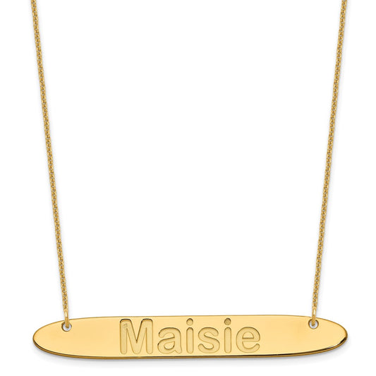 10K Yellow Gold Large Polished Oblong Arial Rounded Bar Necklace