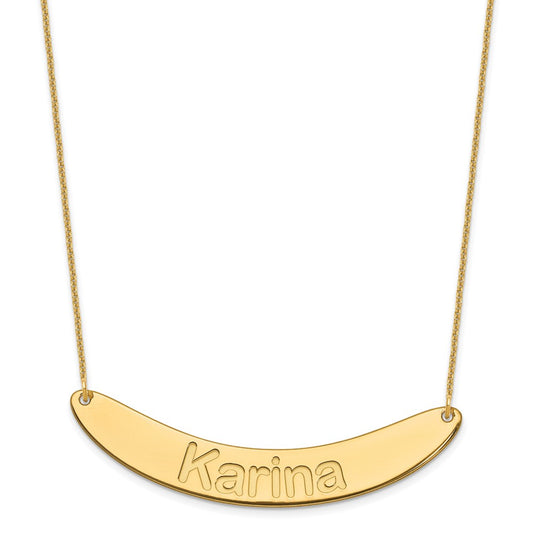 10K Yellow Gold Large Polished Curved Arial Rounded Bar Necklace