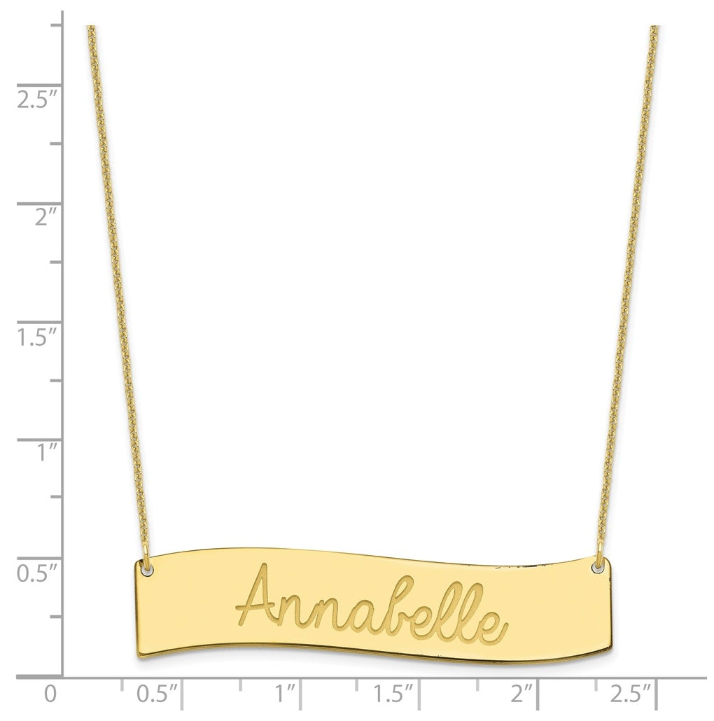 10K Yellow Or White Gold Medium  ALWAYS IN MY HEART Curved Bar Necklace – Elegant Jewelry Gift for Birthday, Anniversary, Engagement, Wedding