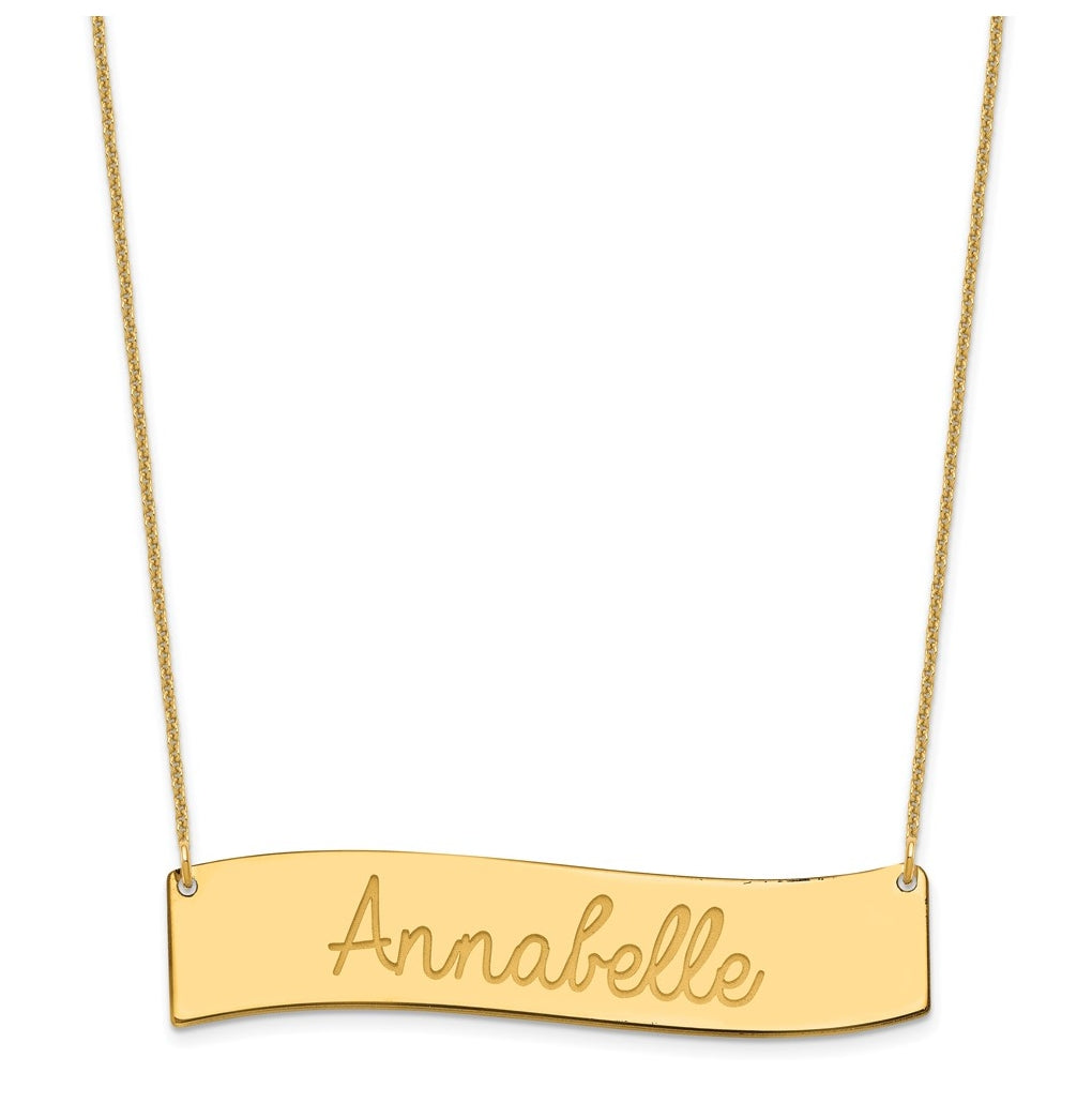10K Yellow Or White Gold Medium  ALWAYS IN MY HEART Curved Bar Necklace – Elegant Jewelry Gift for Birthday, Anniversary, Engagement, Wedding
