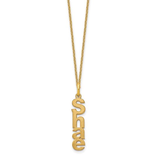10K Yellow Gold Brushed Vertical 1 Name Charm Necklace