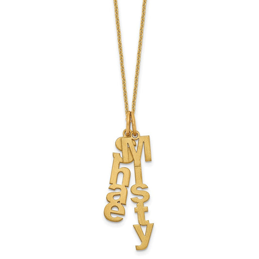 10K Yellow Gold Brushed Vertical 2 Name Charm Necklace