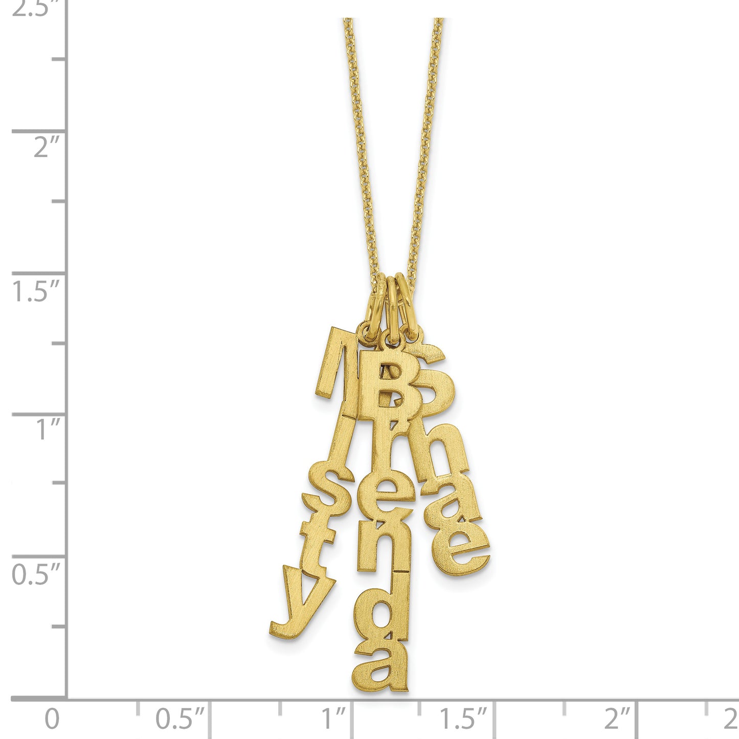 10K Yellow Gold Brushed Vertical 3 Name Charm Necklace