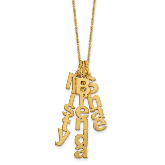 10K Yellow Gold Brushed Vertical 3 Name Charm Necklace