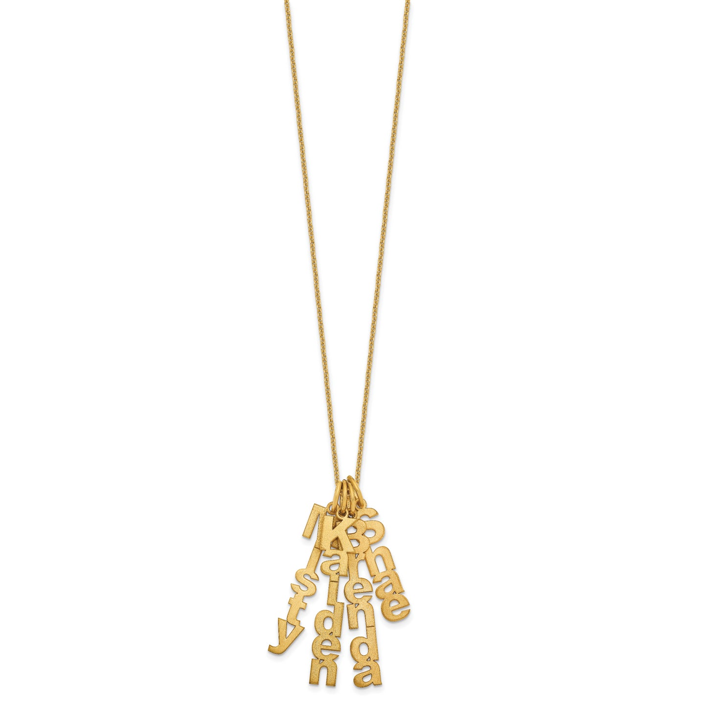 10K Yellow Gold Brushed Vertical 4 Name Charm Necklace