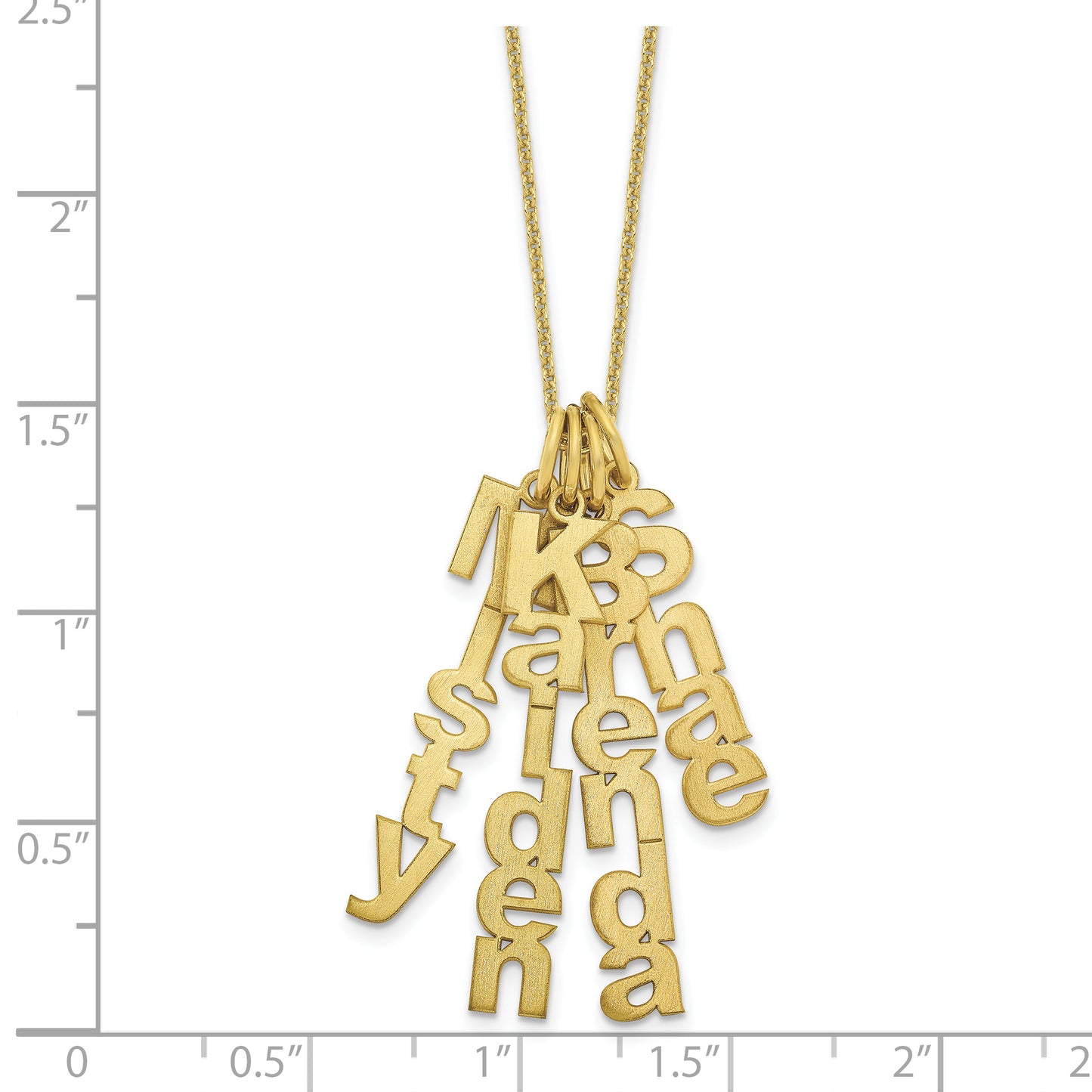 10K Yellow Gold Brushed Vertical 4 Name Charm Necklace
