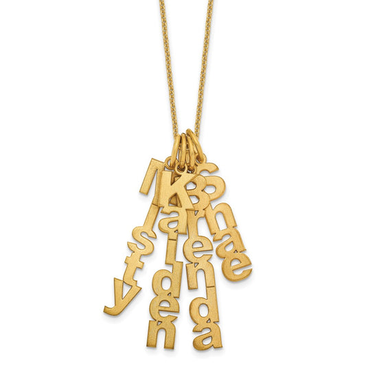 10K Yellow Gold Brushed Vertical 4 Name Charm Necklace