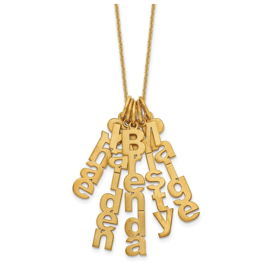 10K Yellow Or White Gold Brushed Vertical 5 Name Charm Necklace – Elegant Jewelry Gift for Birthday, Anniversary, Engagement, Wedding