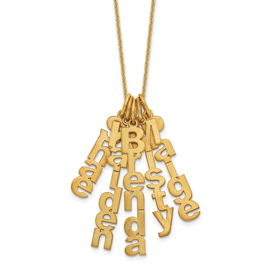 10K Yellow Gold Brushed Vertical 5 Name Charm Necklace