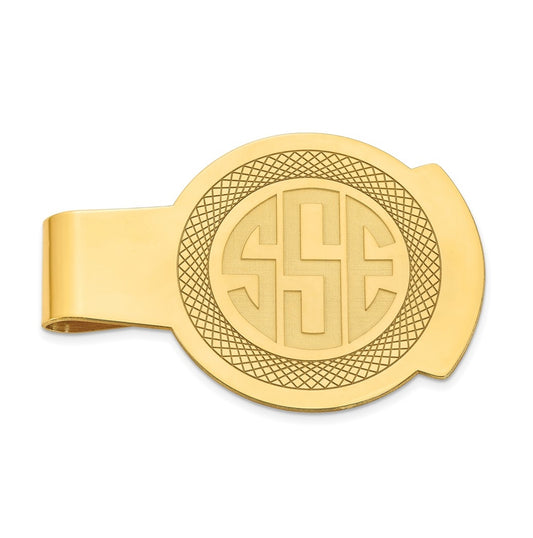 10K Yellow Gold Recessed Letters Round Monogram Money Clip