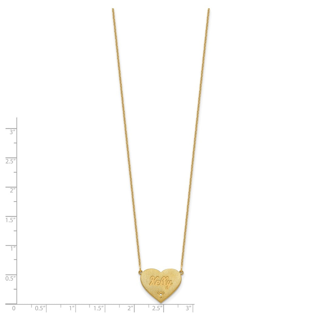 10K Yellow Or White Gold Brushed Station Heart Diamond Necklace