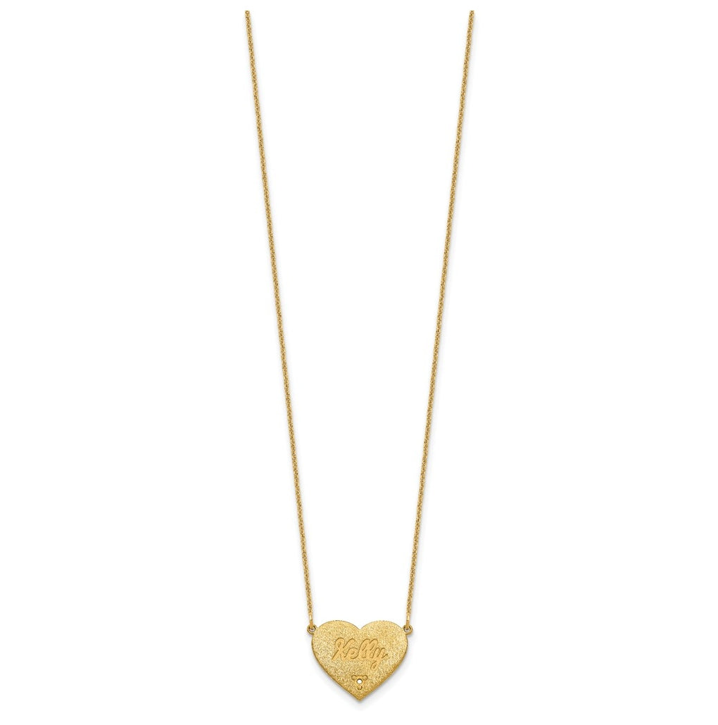 10K Yellow Or White Gold Brushed Station Heart Diamond Necklace