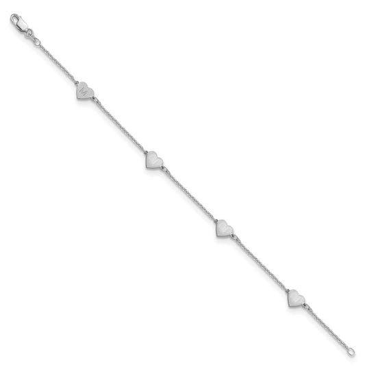 10K Yellow Or White Gold Brushed Station Heart Bracelet