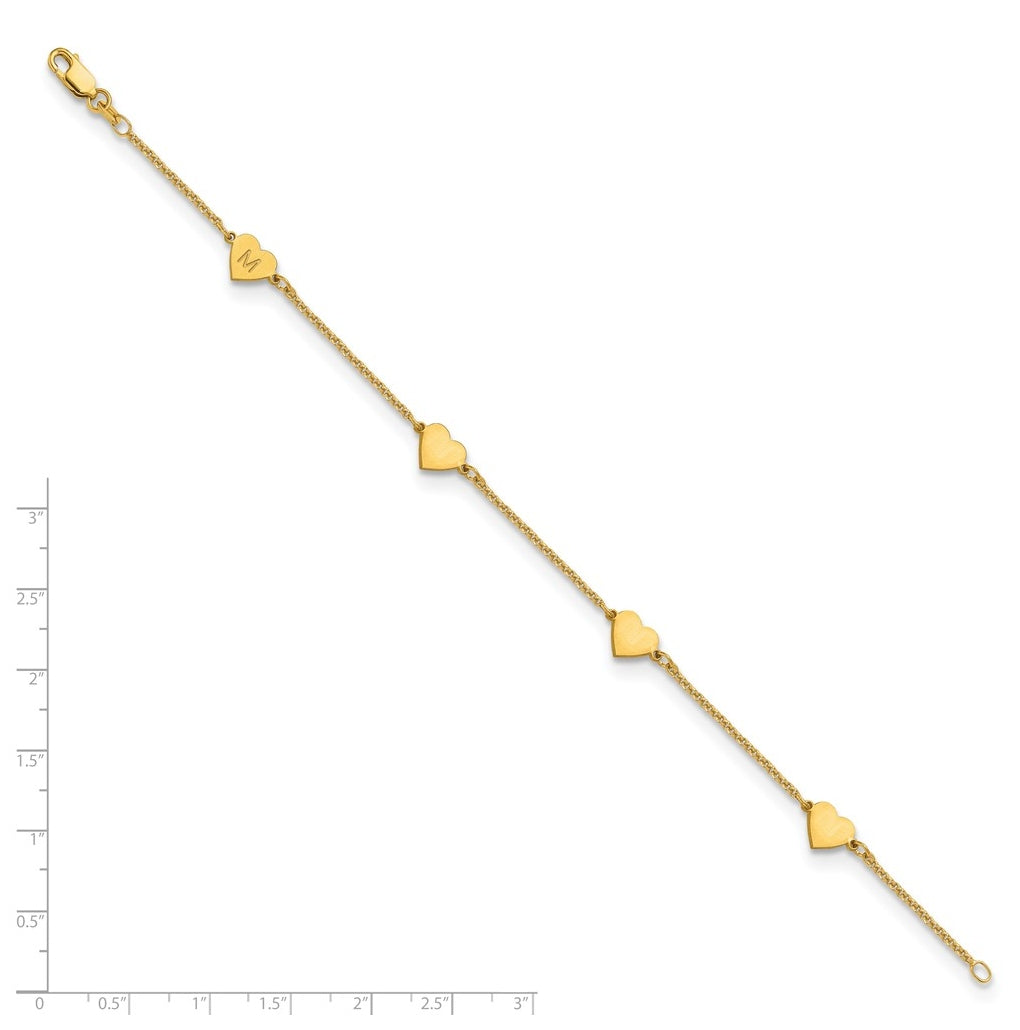 10K Yellow Or White Gold Brushed Station Heart Bracelet