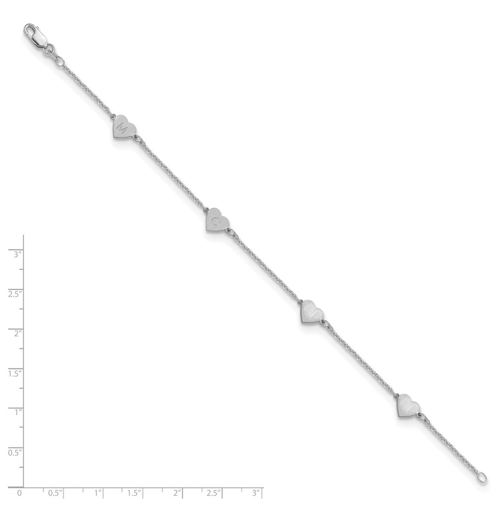 10K Yellow Or White Gold Brushed Station Heart Bracelet