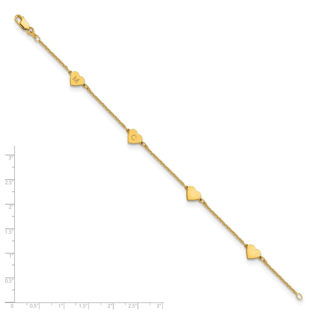 10K Yellow Or White Gold Brushed Station Heart Bracelet