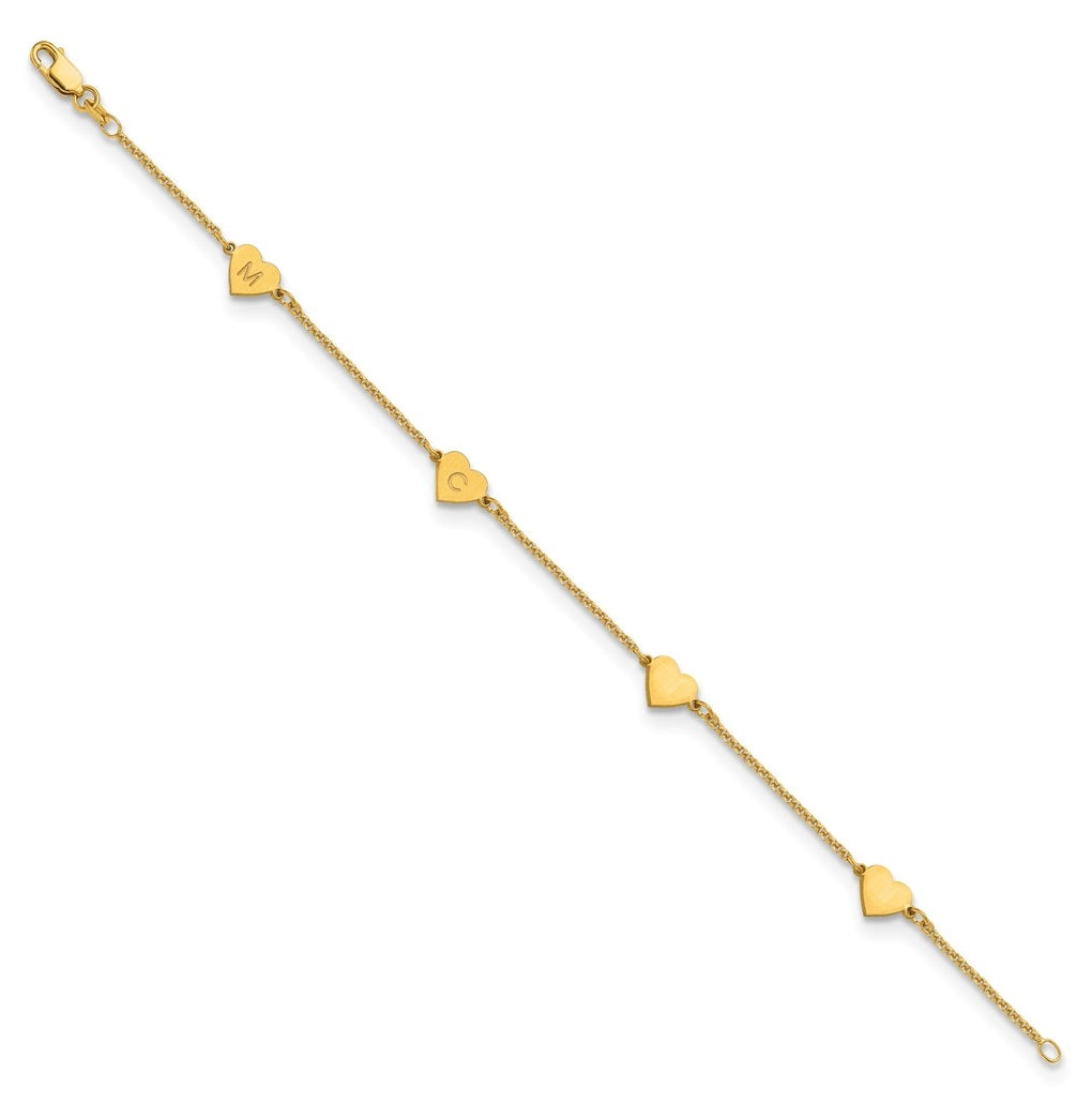 10K Yellow Or White Gold Brushed Station Heart Bracelet