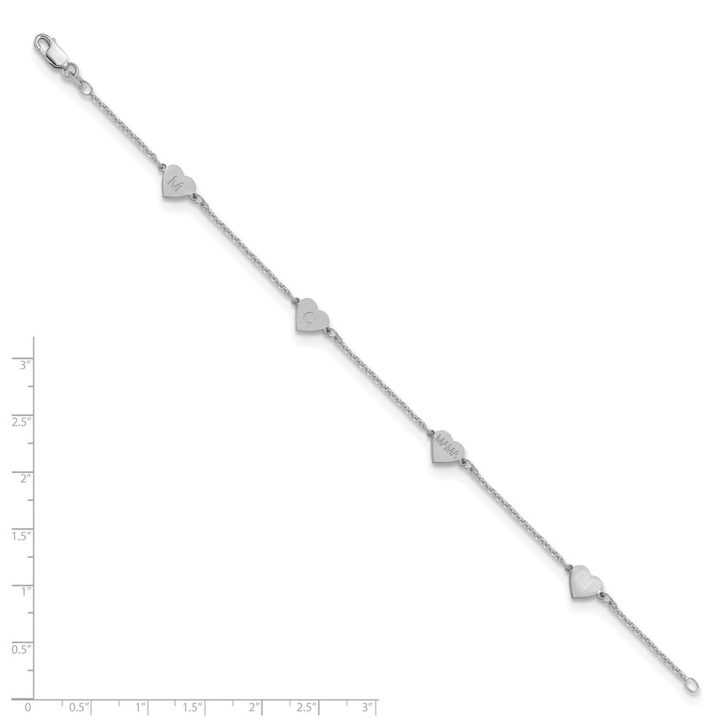 10K Yellow Or White Gold Brushed Station Heart Bracelet