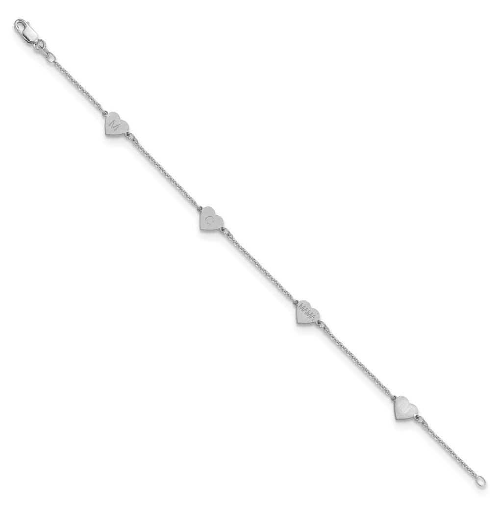 10K Yellow Or White Gold Brushed Station Heart Bracelet