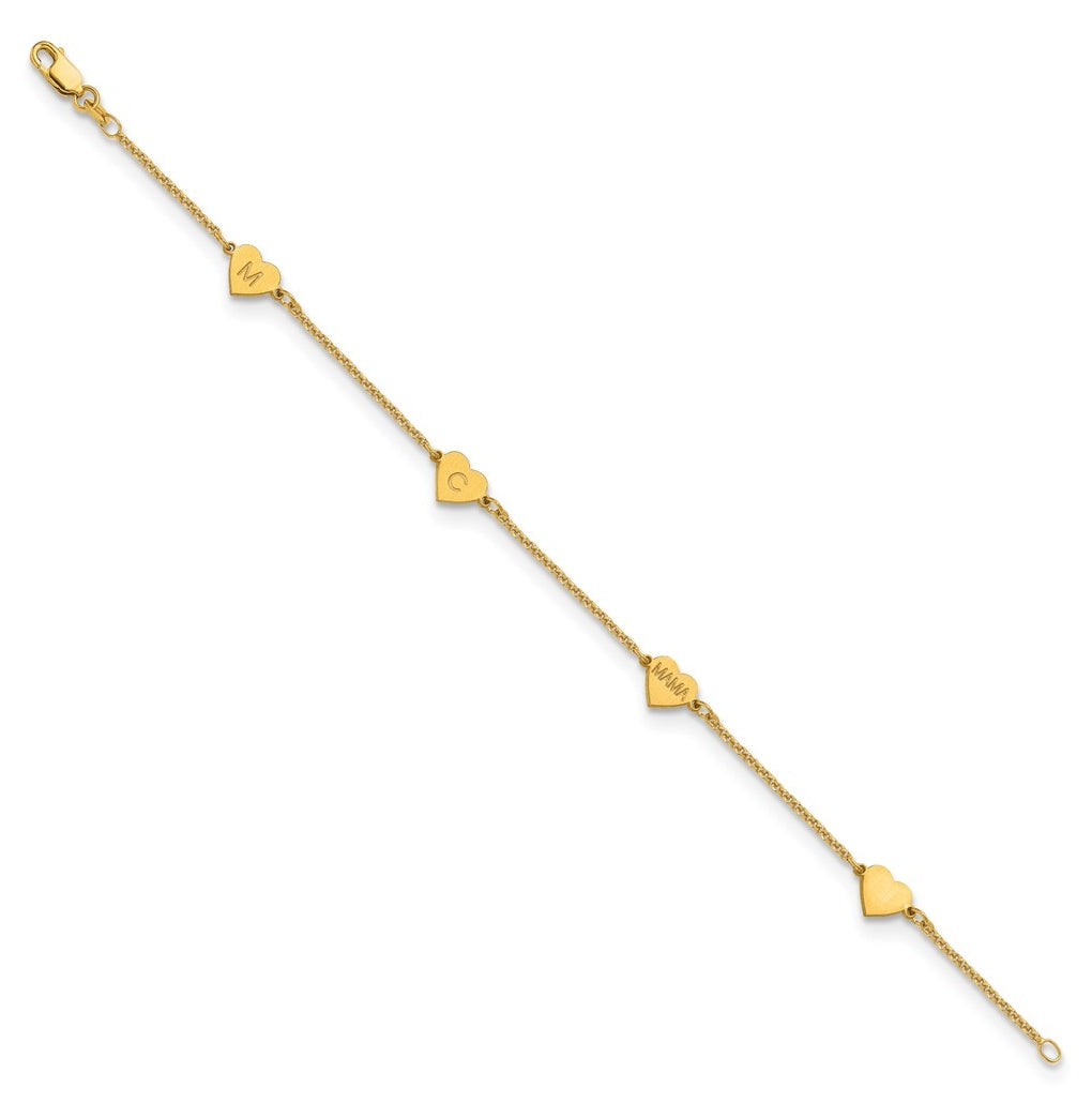 10K Yellow Or White Gold Brushed Station Heart Bracelet