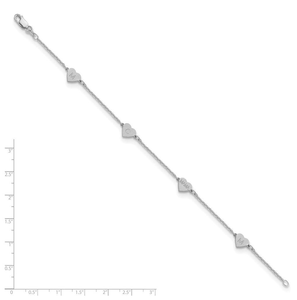 10K Yellow Or White Gold Brushed Station Heart Bracelet