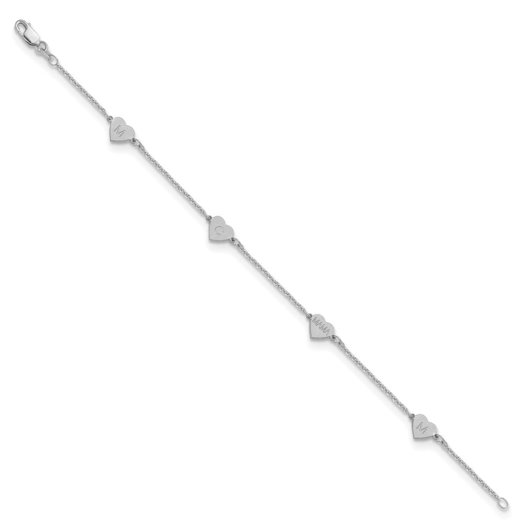 10K Yellow Or White Gold Brushed Station Heart Bracelet