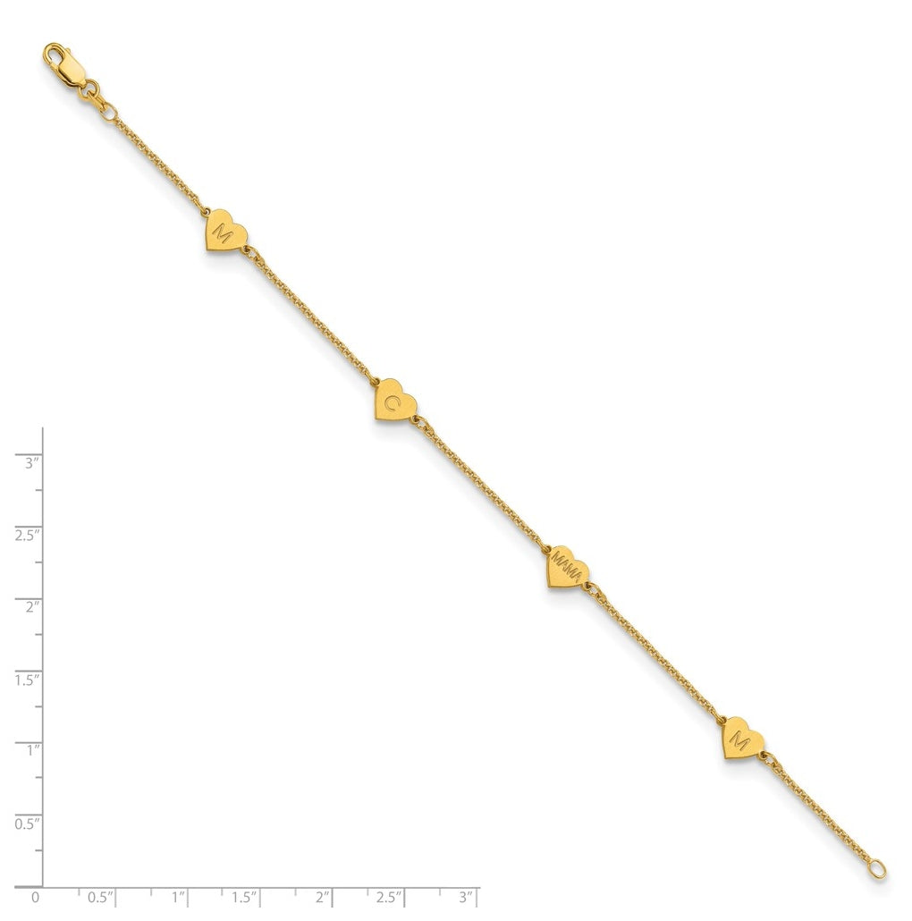 10K Yellow Or White Gold Brushed Station Heart Bracelet