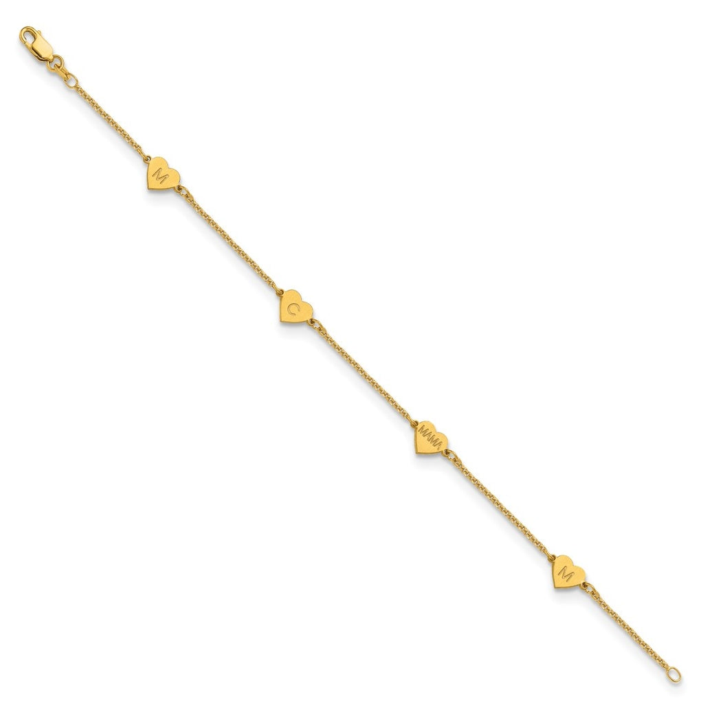 10K Yellow Or White Gold Brushed Station Heart Bracelet