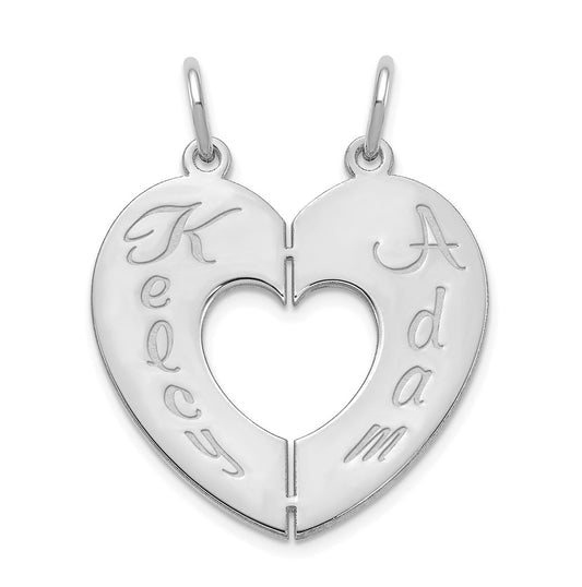 10K Yellow Or White Gold 2 Piece Break a Part Personalized Heart Charm