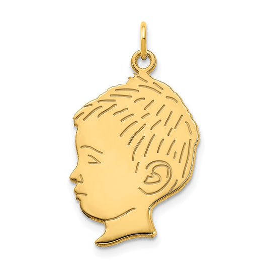 10K Yellow Gold Polished Boys Head Charm with Back Engraving