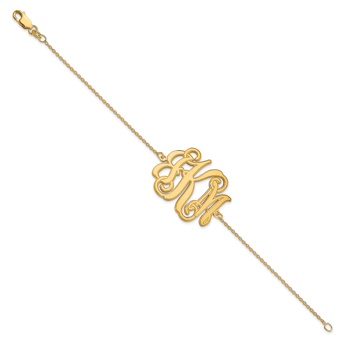 10K Yellow Gold Etched Outline Monogram Bracelet