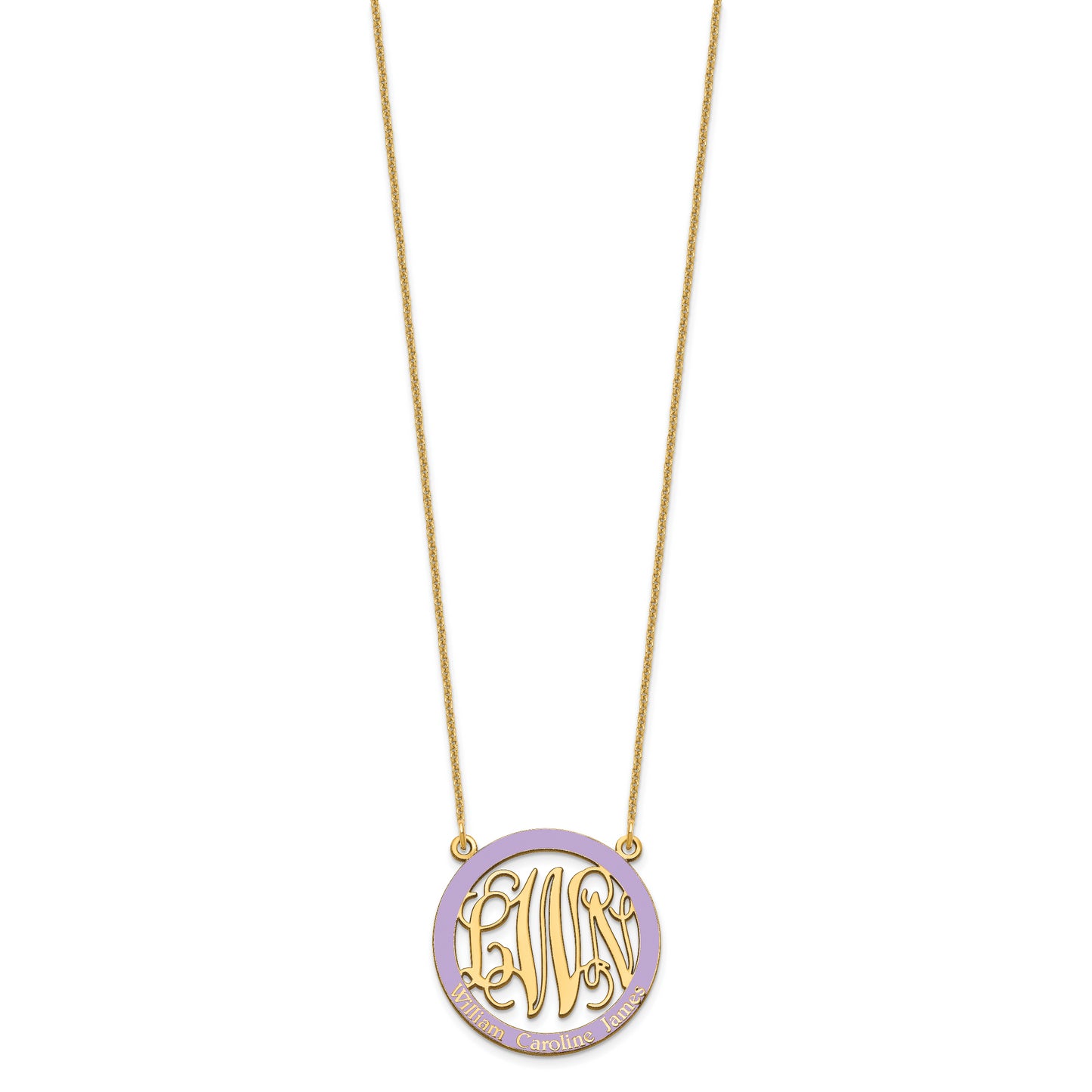 10K Yellow Gold Small Enameled Family Monogram Necklace