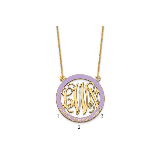 10K Yellow Gold Small Enameled Family Monogram Necklace