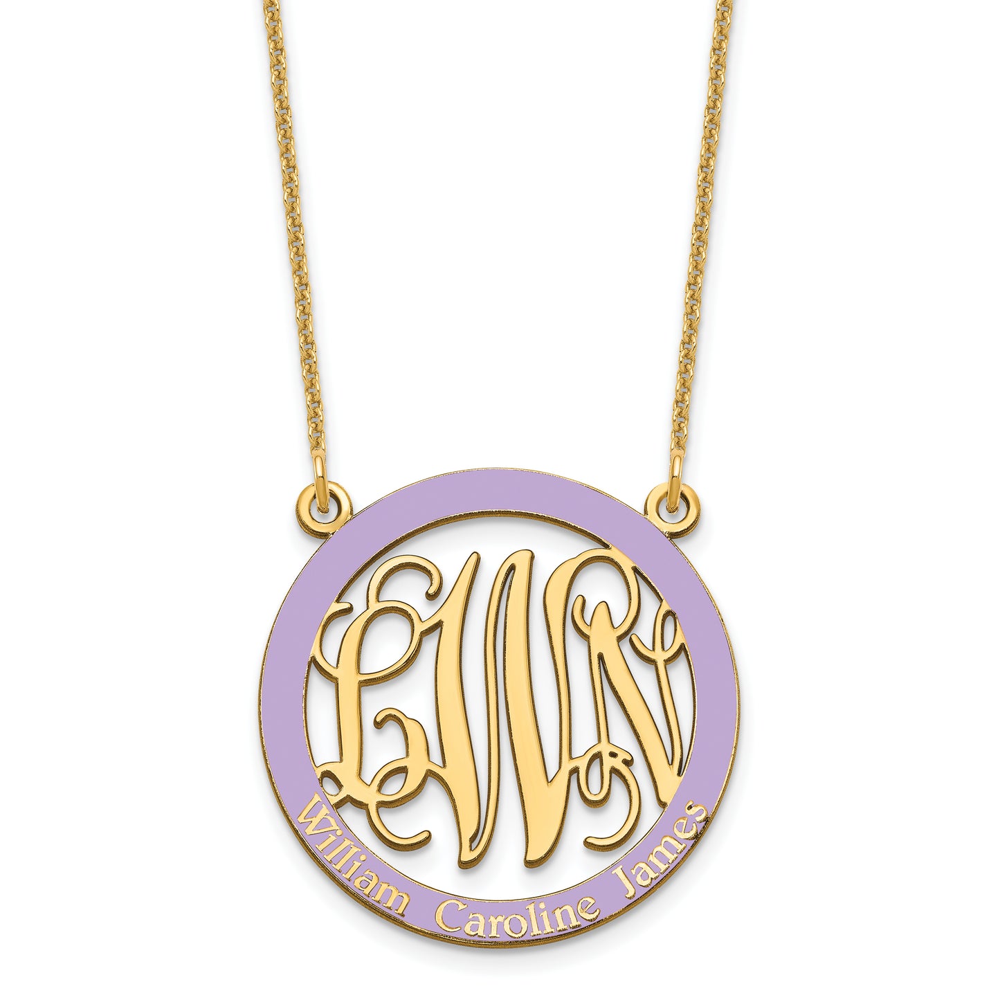 10K Yellow Gold Small Enameled Family Monogram Necklace