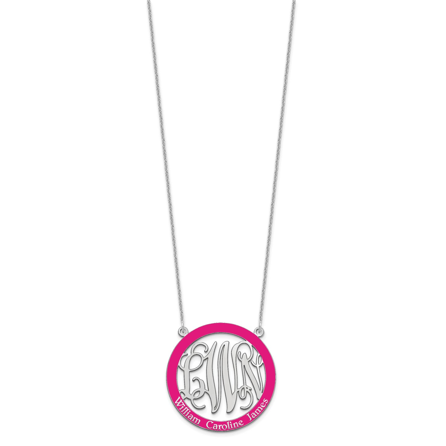 10K White Gold Large Enameled Family Monogram Necklace