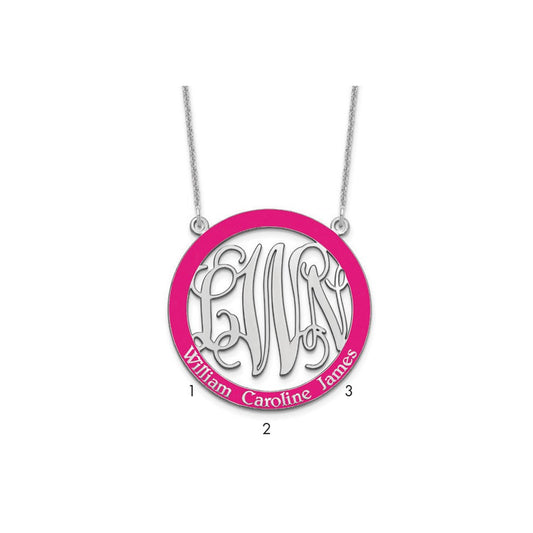 10K White Gold Large Enameled Family Monogram Necklace