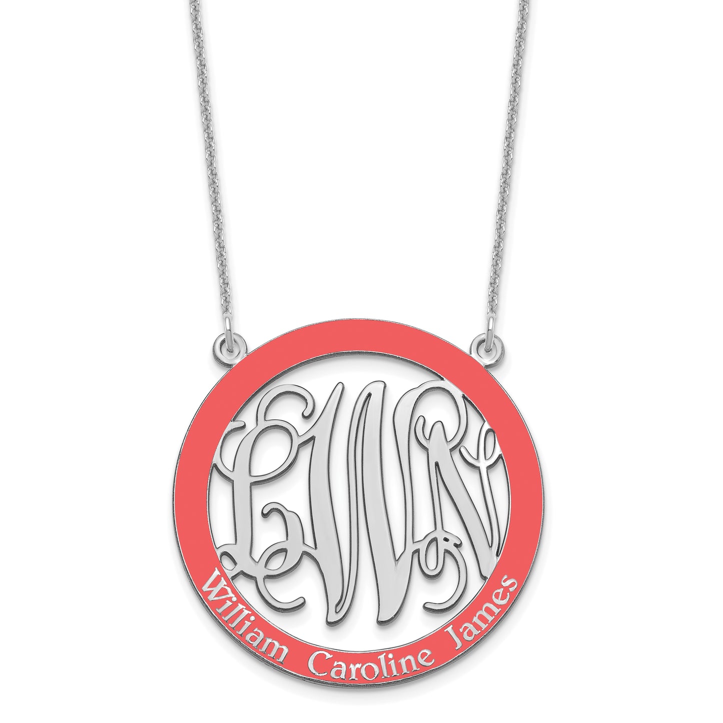 10K White Gold Large Enameled Family Monogram Necklace