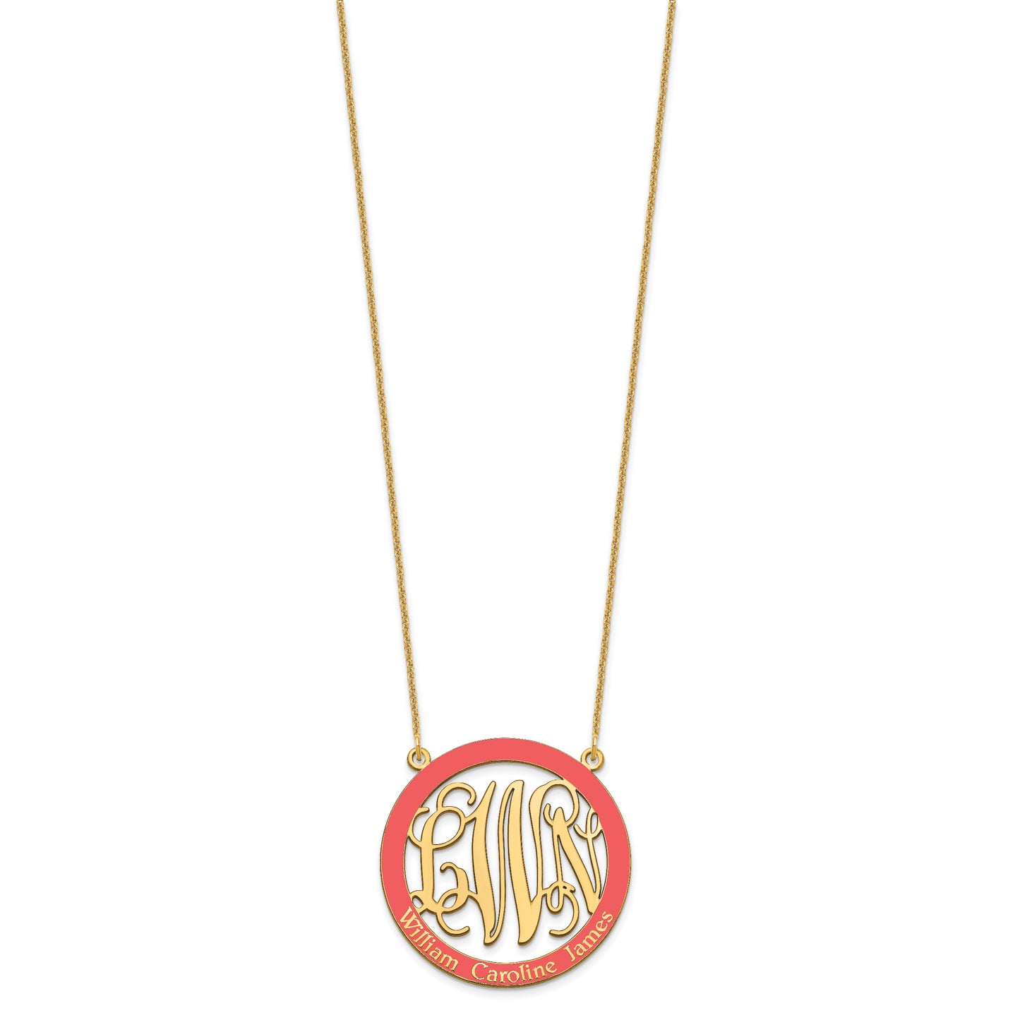 10K Yellow Gold Large Enameled Family Monogram Necklace