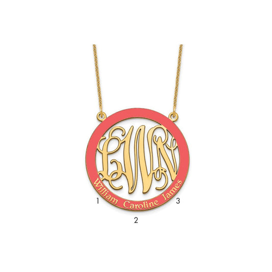 10K Yellow Gold Large Enameled Family Monogram Necklace