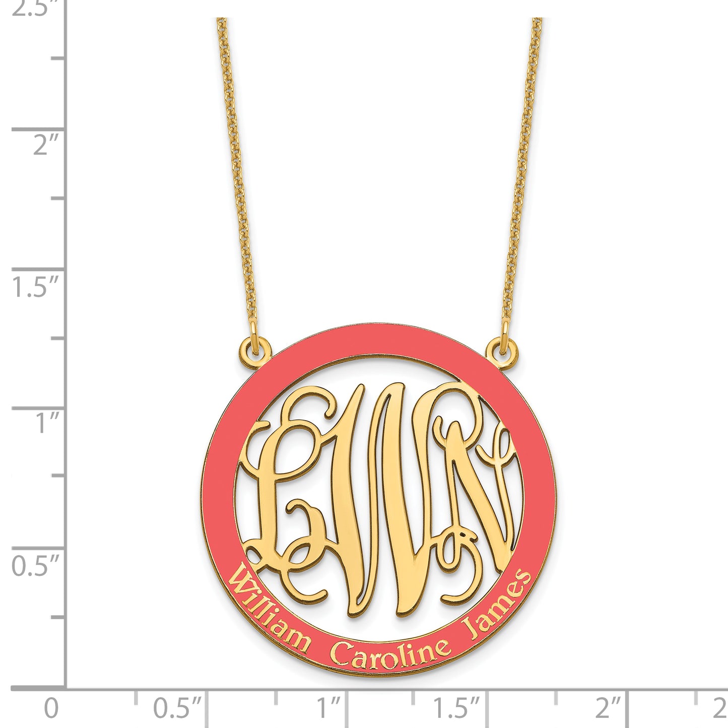 10K Yellow Gold Large Enameled Family Monogram Necklace