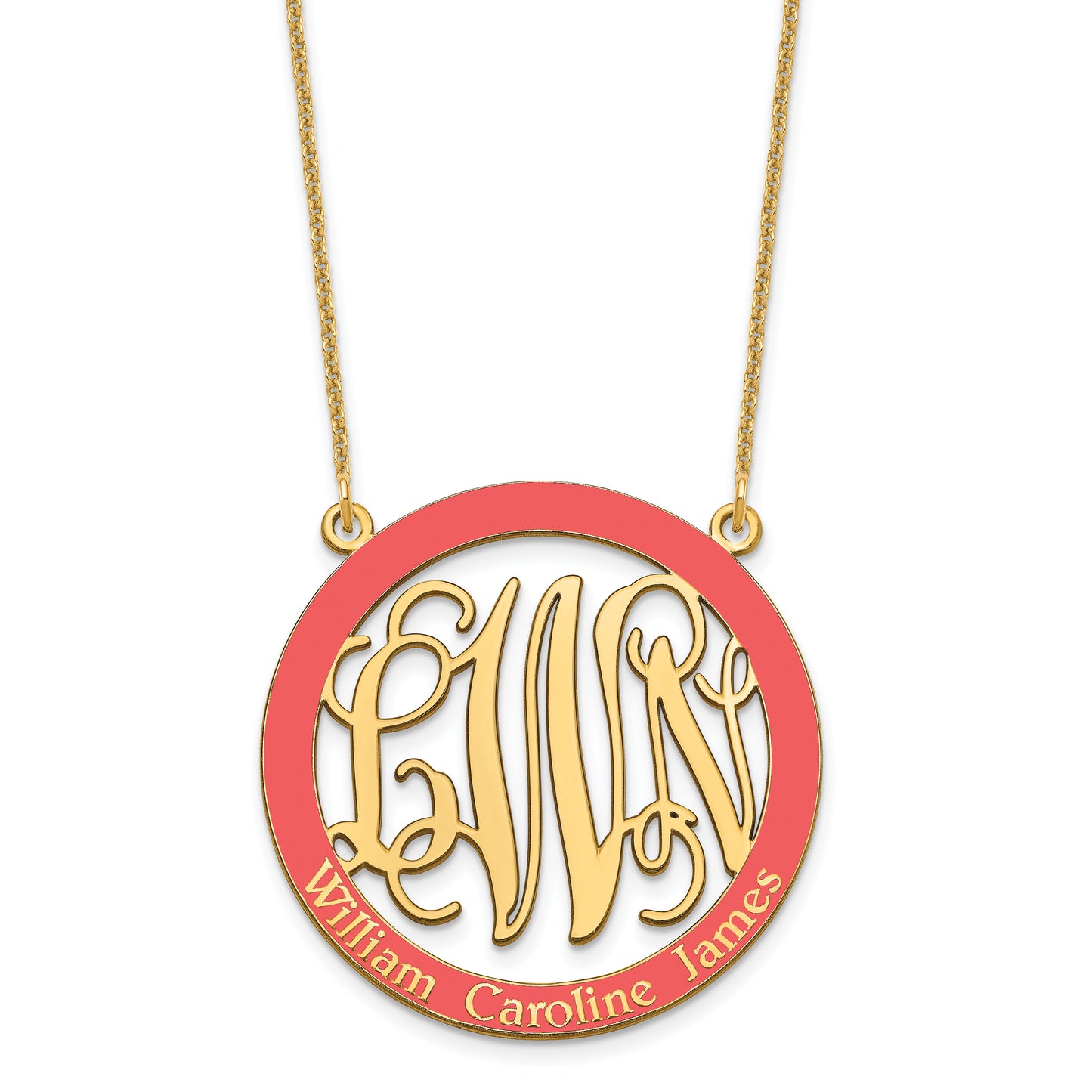 10K Yellow Gold Large Enameled Family Monogram Necklace