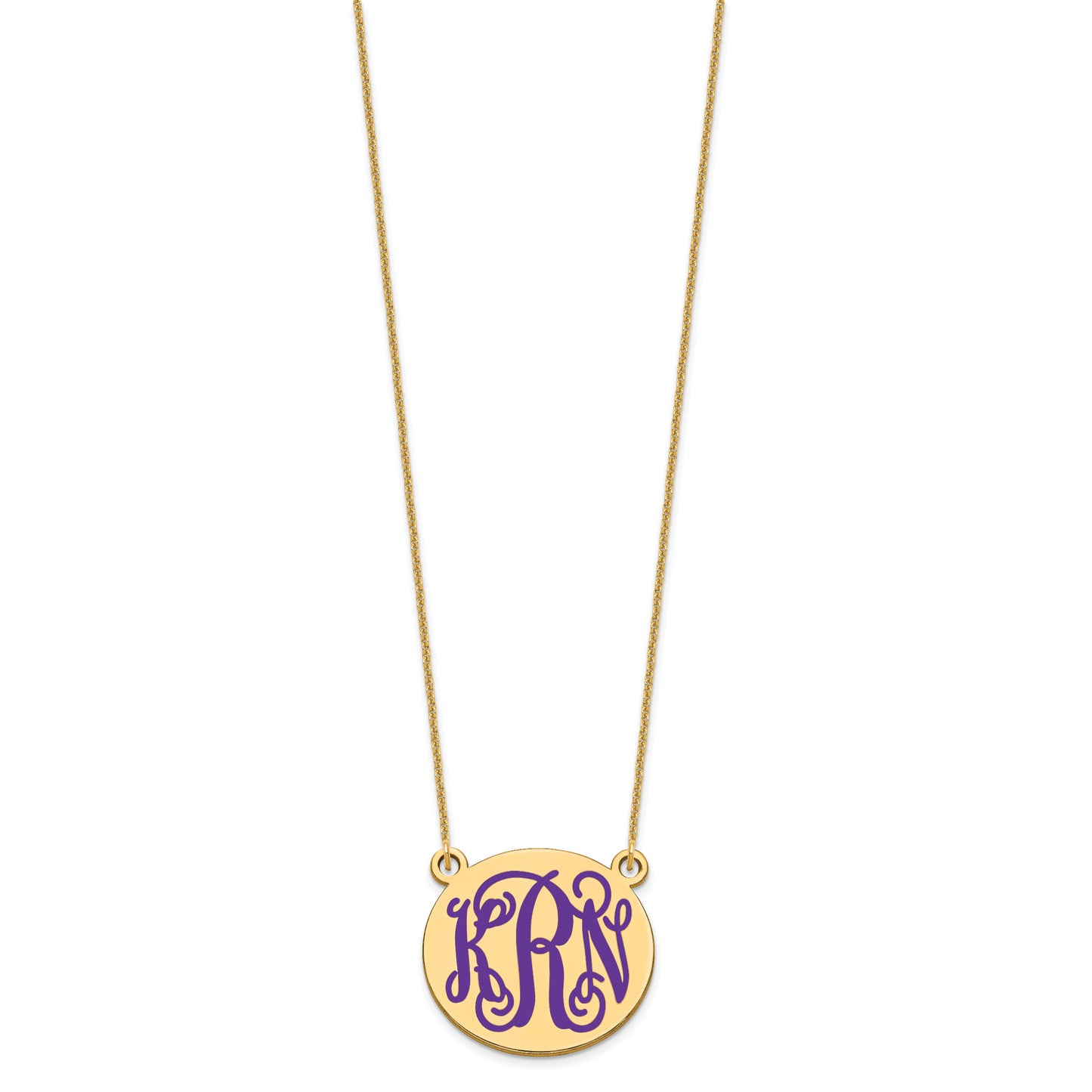 10K Yellow Gold Medium Polished Enameled Letter Circle Monogram Necklace