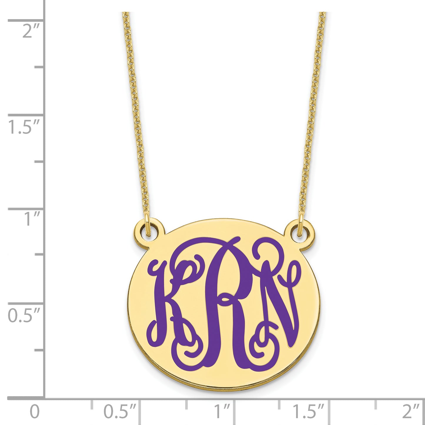 10K Yellow Gold Medium Polished Enameled Letter Circle Monogram Necklace