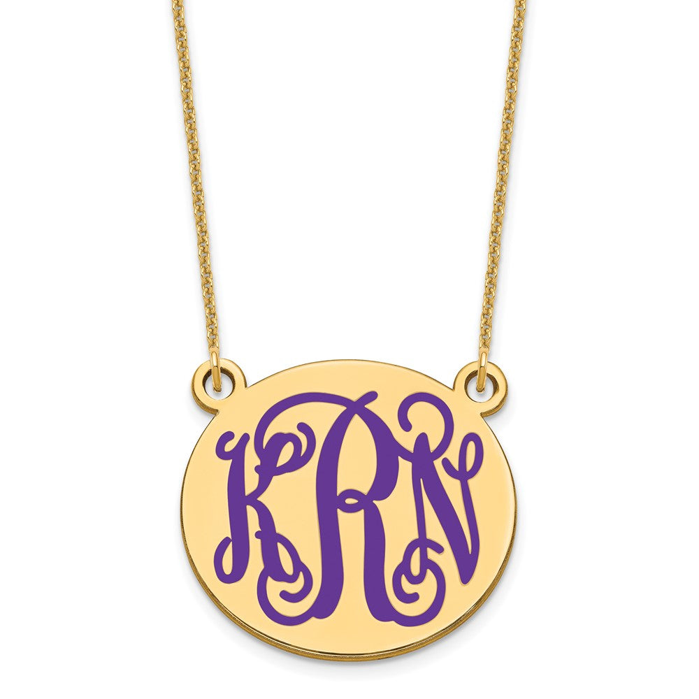 10K Yellow Gold Medium Polished Enameled Letter Circle Monogram Necklace