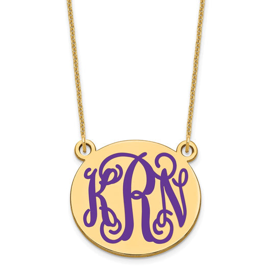 10K Yellow Gold Medium Polished Enameled Letter Circle Monogram Necklace