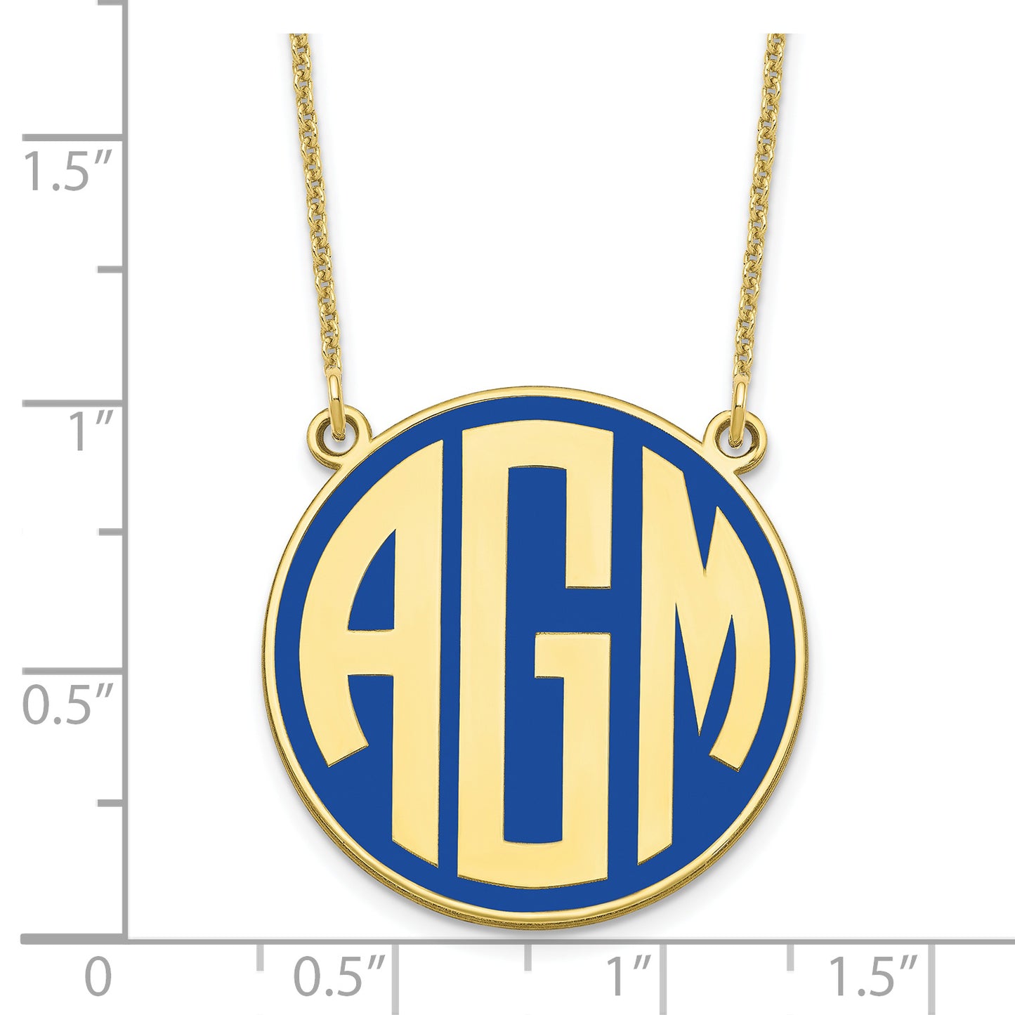 10K Yellow Gold Enameled Block Letter Circle Monogram Necklace