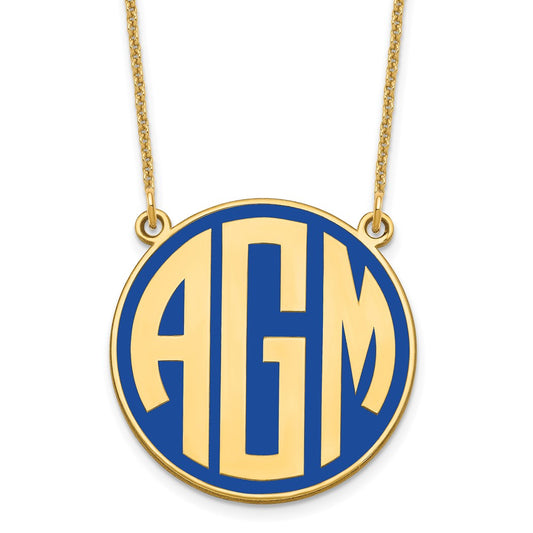 10K Yellow Gold Enameled Block Letter Circle Monogram Necklace