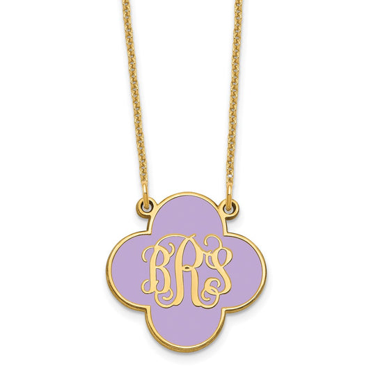 10K Yellow Gold Enameled Clover Monogram Necklace