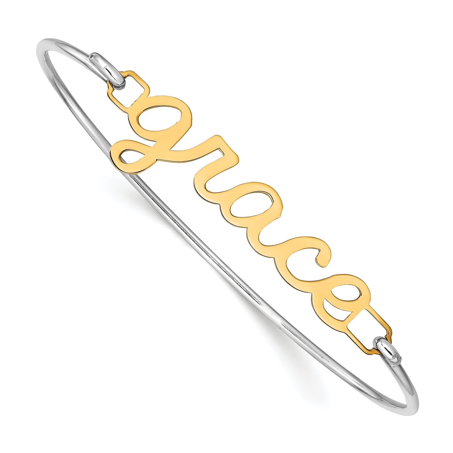 10K Yellow Gold Polished Name Plate on Sterling Silver Bangle