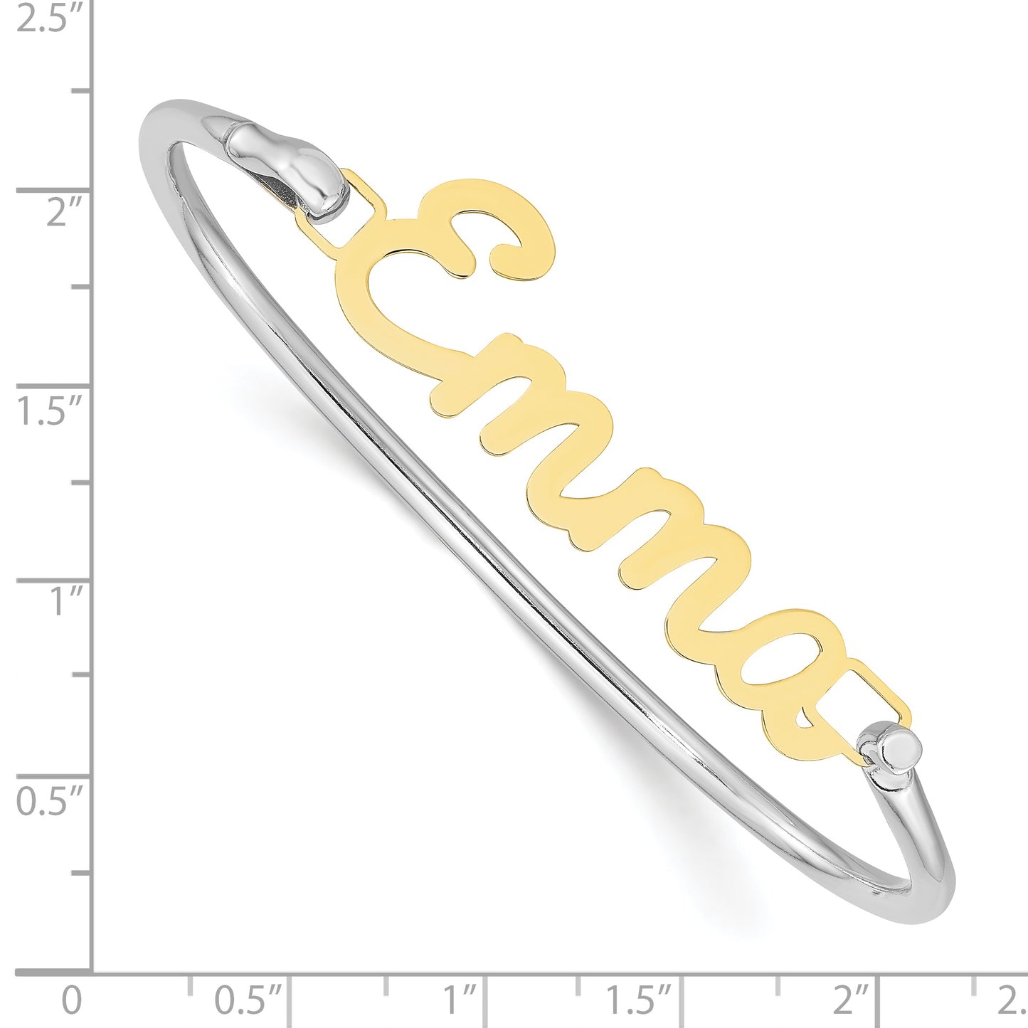 10K Yellow Gold Polished Name Plate on Sterling Silver Bangle